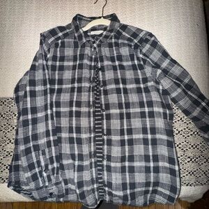 Outerknown Black and White Plaid Flannel Button-Up Shirt